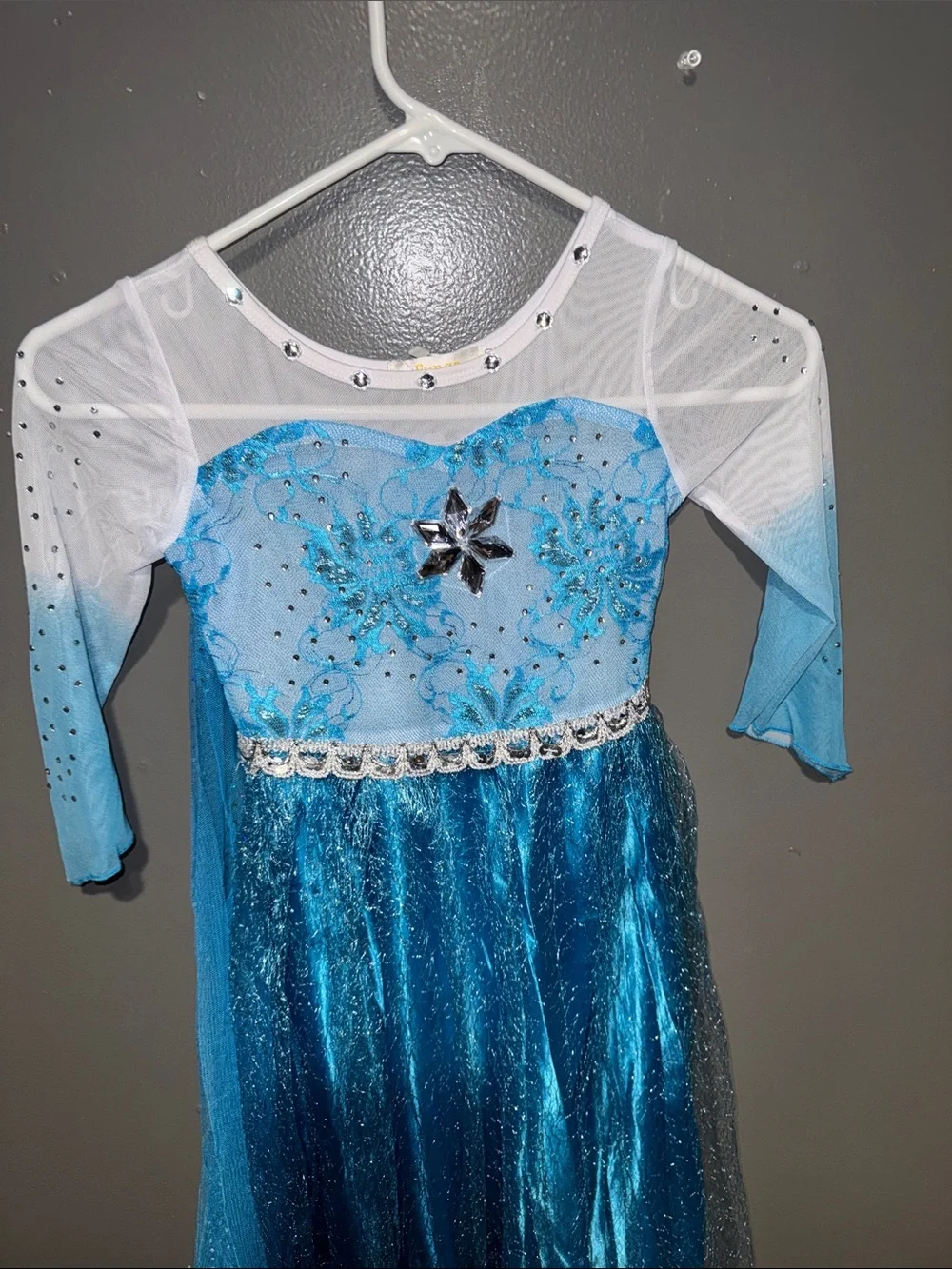 Elsa inspired Blue Sparkle Princess Costume Dress with Blonde Braid Wig